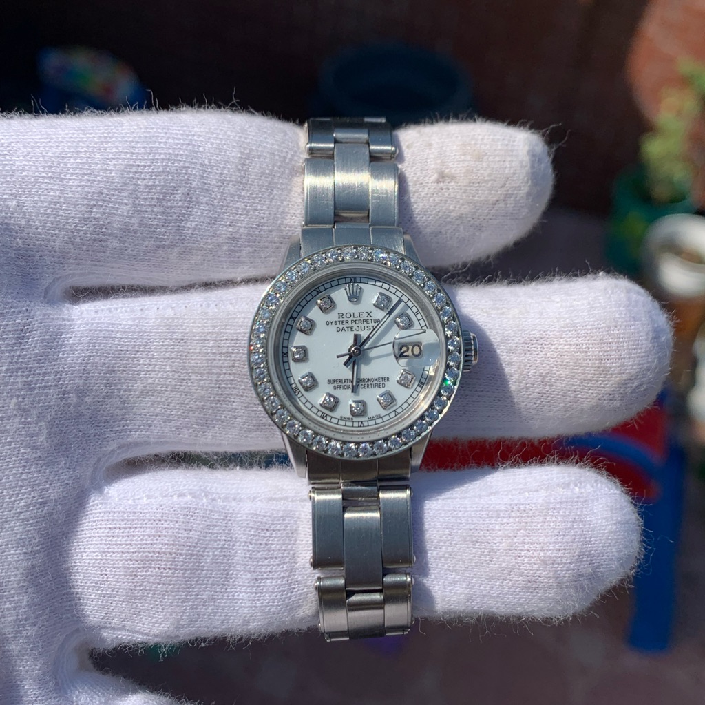 Rolex Date 6517 26mm Stainless Steel Diamond Dial Approx 1ct